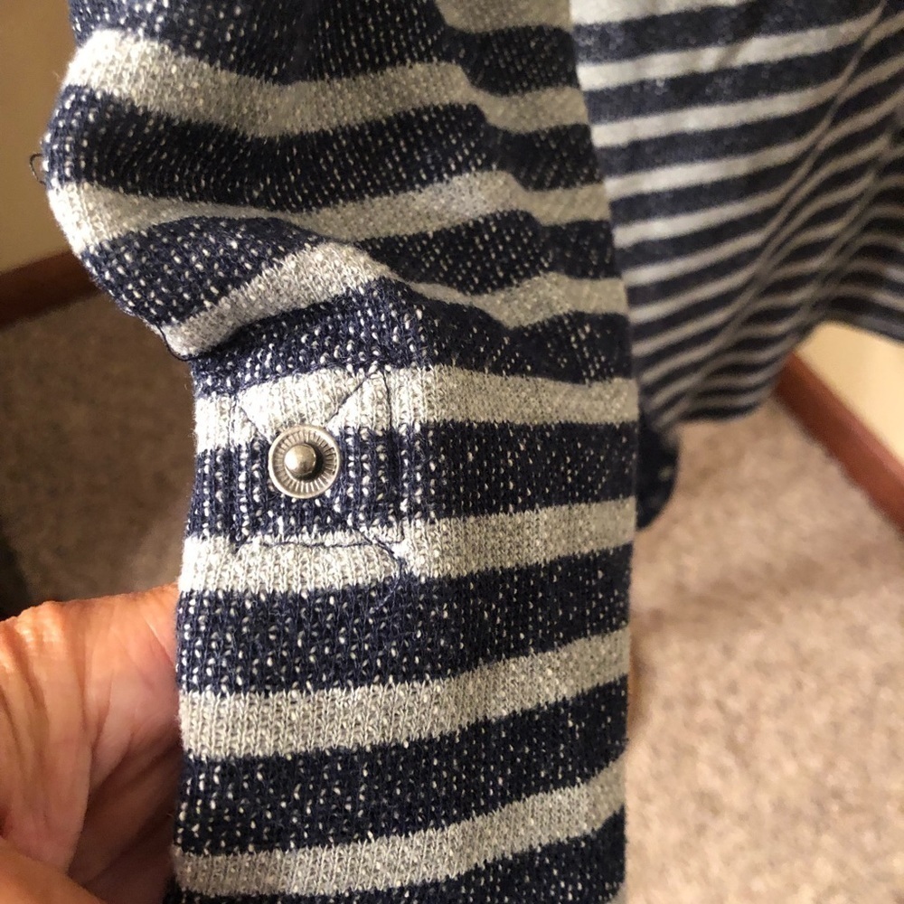 French Laundry Blue/Gray Striped Funnel Neck Top Size L - Picture 4 of 8